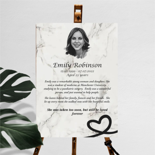 Personalised Engraved White Marble Effect Acrylic Plaque with Engraved Portrait