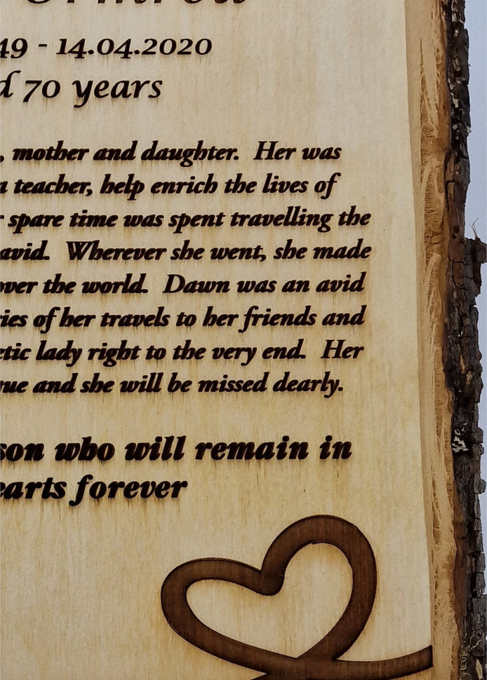 Honour a Life Cherish a Memory with a Live Edge Memorial Plaque