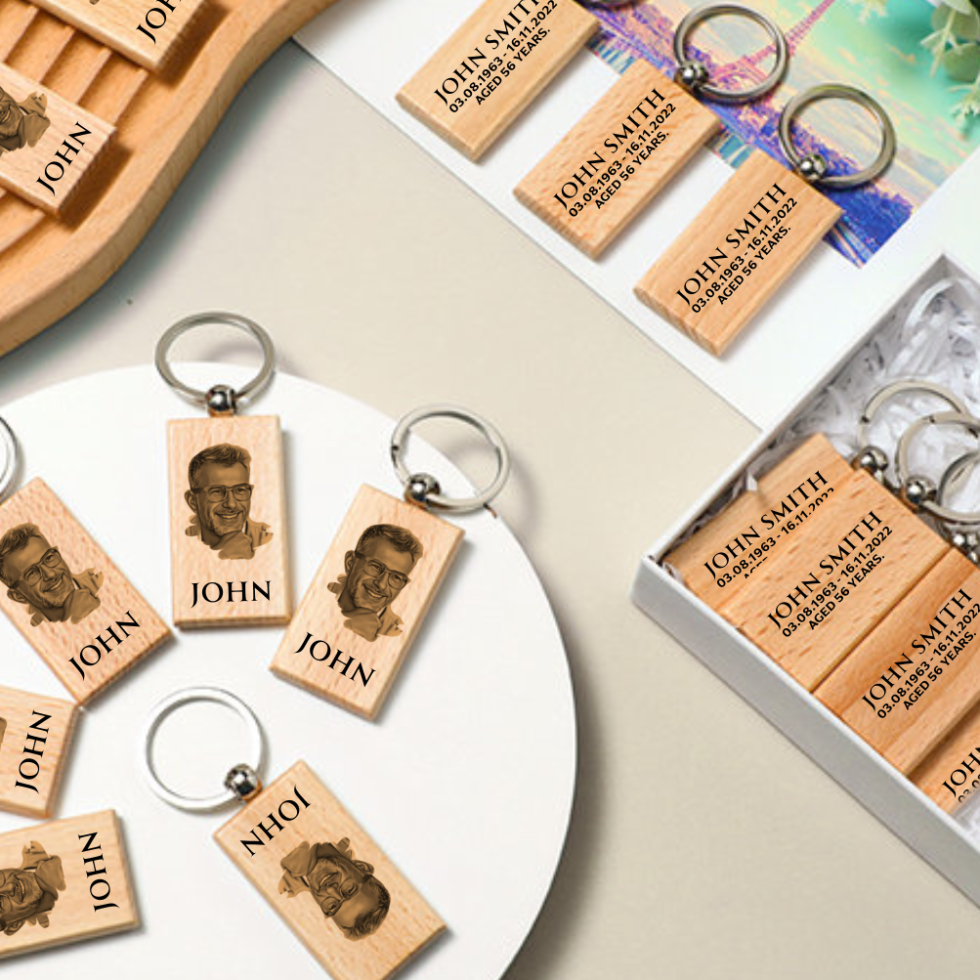 Personalised Double sided, Engraved Memorial Keyrings - (Pack of 30)